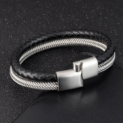 Titanium Braid Leather Bracelet