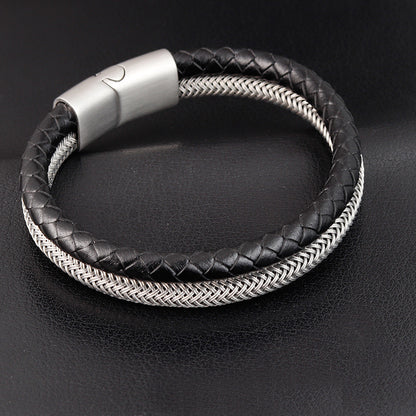 Titanium Braid Leather Bracelet