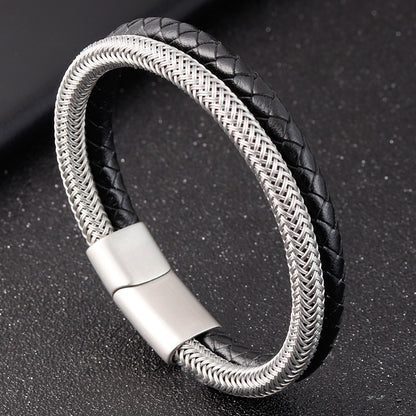 Titanium Braid Leather Bracelet