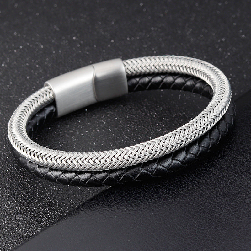 Titanium Braid Leather Bracelet