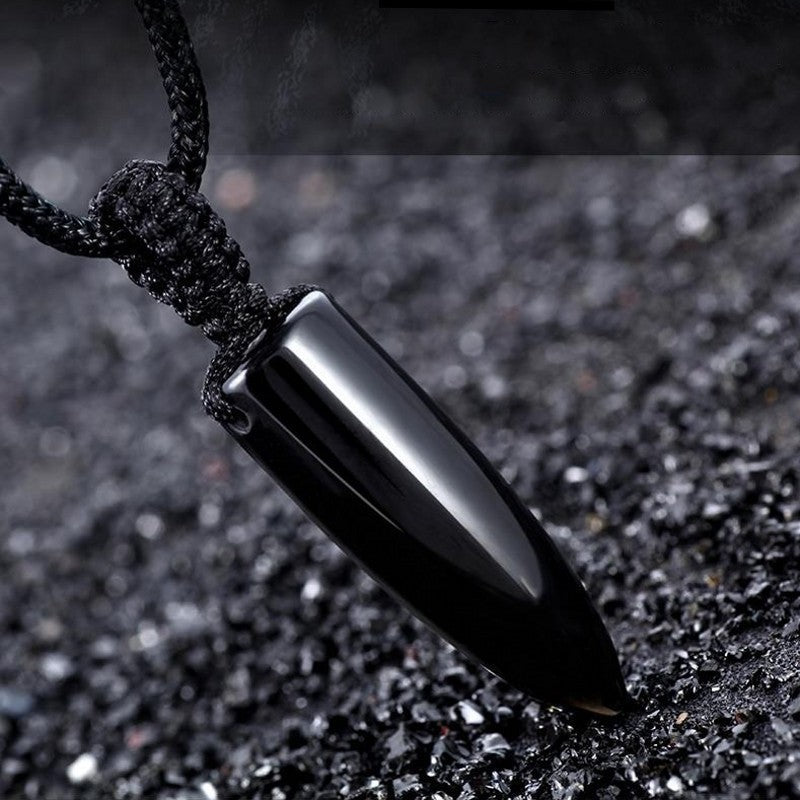 Geometric Obsidian Bullet Necklace