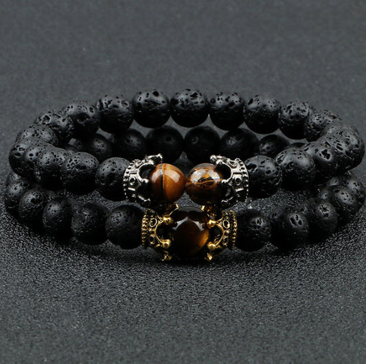 Volcanic Stone Crown Onyx Bead Bracelet