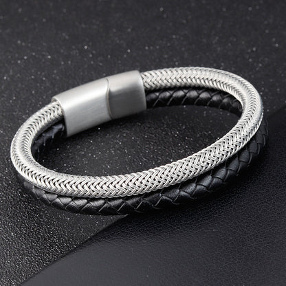 Titanium Braid Leather Bracelet