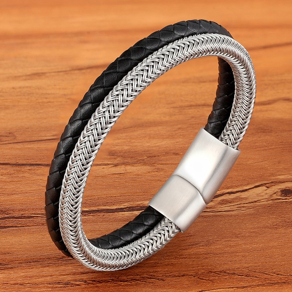 Titanium Braid Leather Bracelet