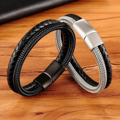 Titanium Braid Leather Bracelet